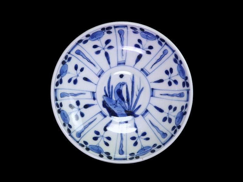 古伊万里　染付　芙蓉手　花鳥紋の図　大振蓋茶碗　F319AS-CXz