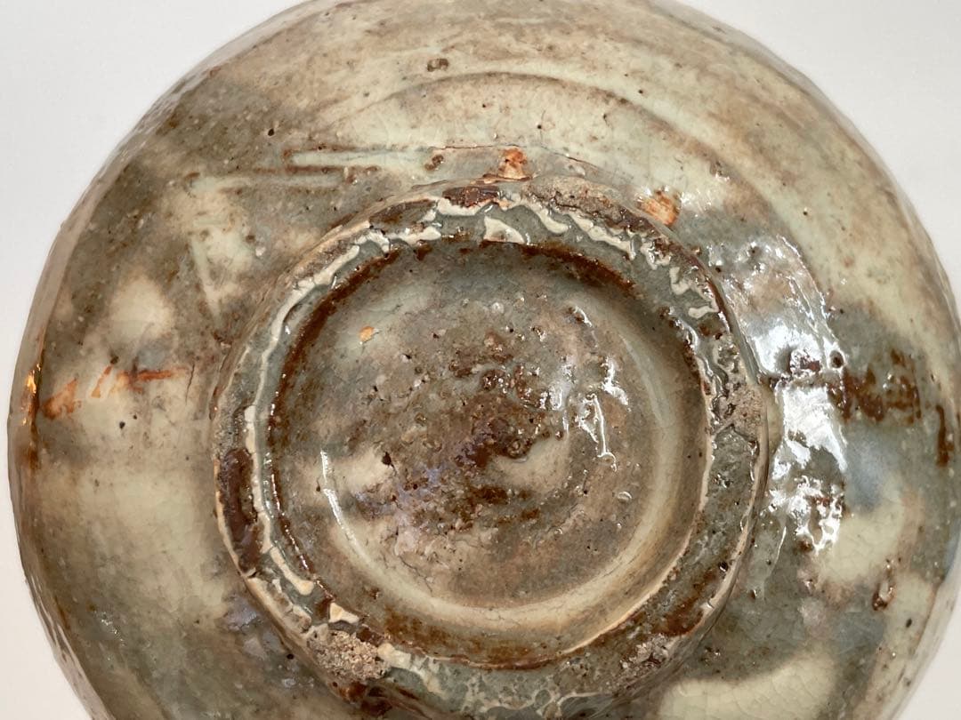 陶芸家　岡部嶺男　粉引　塩筍茶碗　茶盌　抹茶碗　岡部美喜識箱　加藤唐九郎