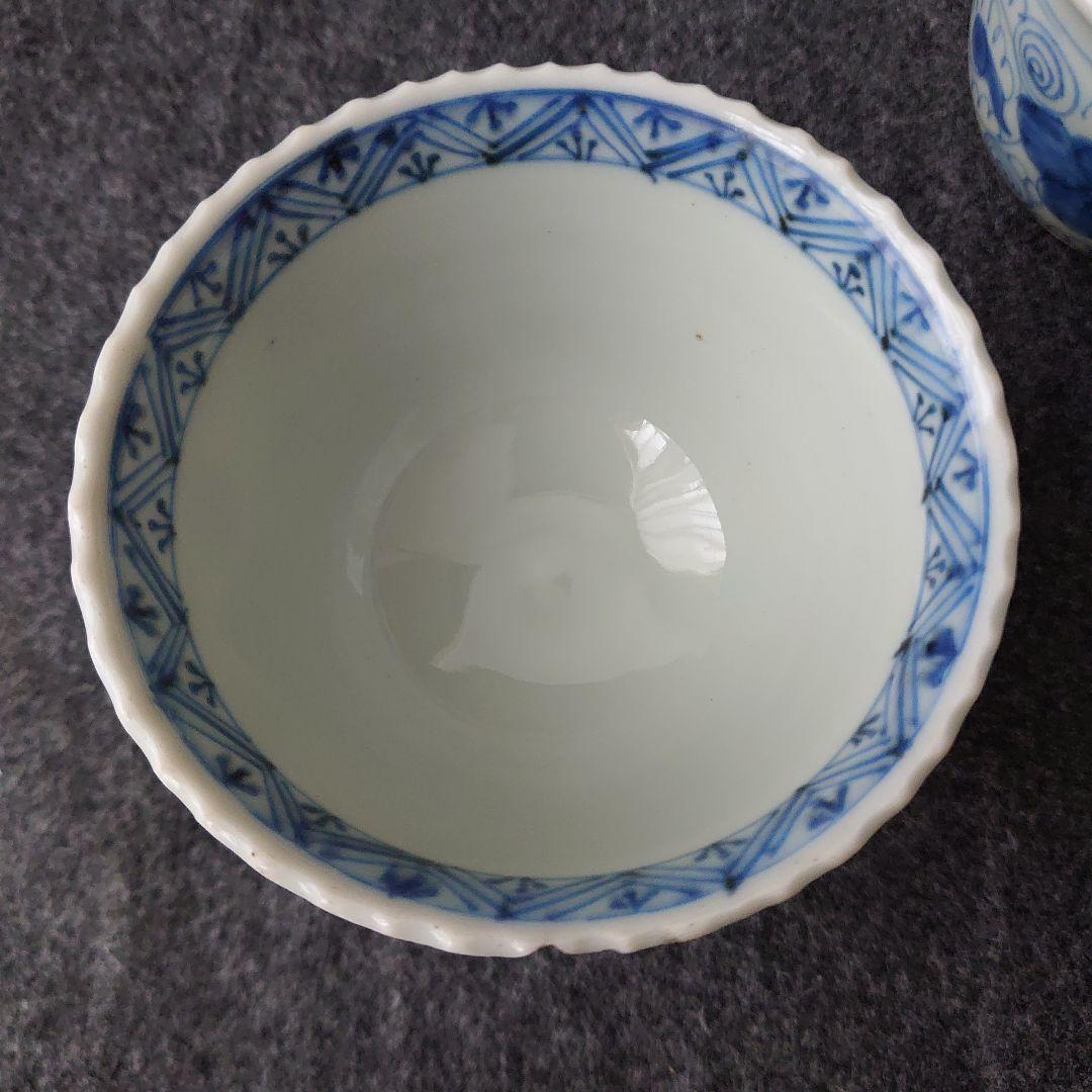 伊万里 古伊万里 肥前吉田焼 蕎麦猪口 小鉢 渦巻文 三客揃 江戸期 未使用