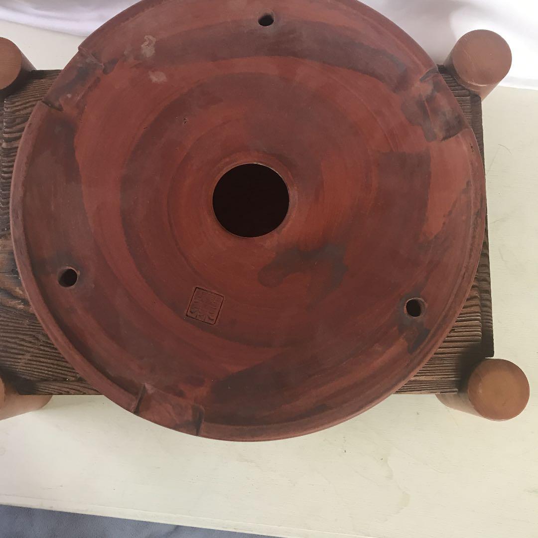 盆栽鉢　美しい紅泥朱泥骨董盆栽鉢落款有豊林丸鉢25cm✖️5cm雷文山野草南蛮鉢