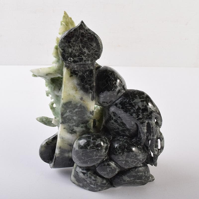 中国　玉石翡翠玉　果実彫　床飾　置物　重さ約1371g　D　R7574