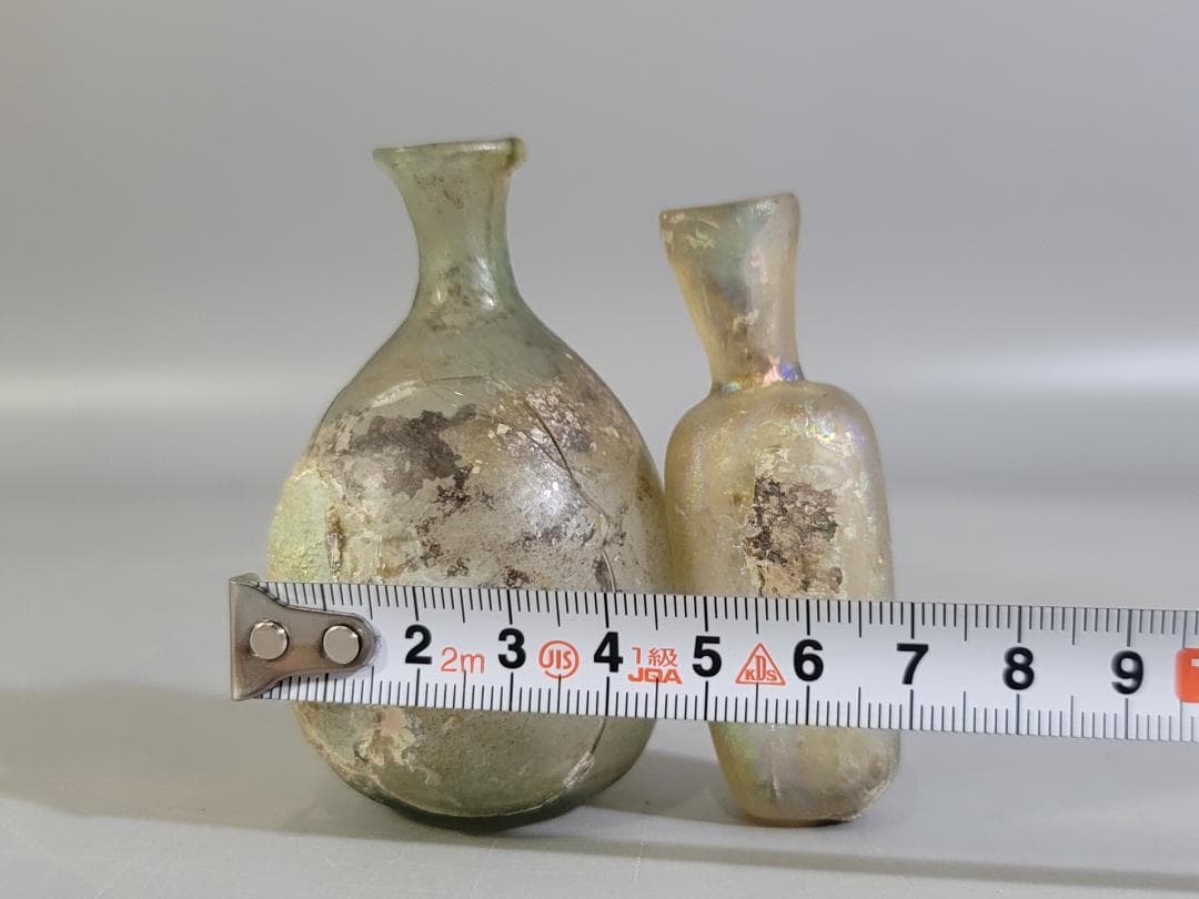 古代ローマングラス 銀化 小瓶 シリア 2個 発掘品 DT363