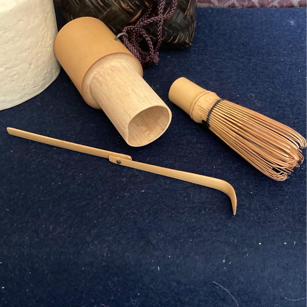 白楽茶碗　野立て茶器一式　茶筅　茶杓