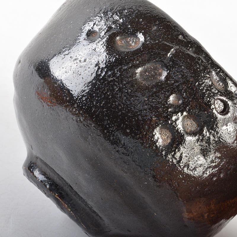 茶道具　京焼　富士山絵　黒楽茶碗　時代箱付　V　R5908