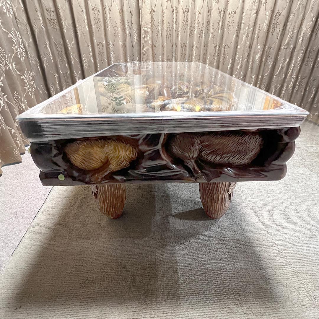 【希少】中国美術 干支 テーブル アンティーク 彫刻 木彫 ガラス天板 縁起物