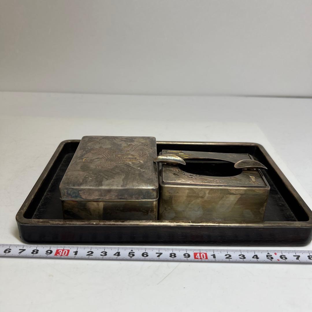 一鶴斎造　銀製　煙草セット　共箱　468g トニカ　東さ8-0126☆2F