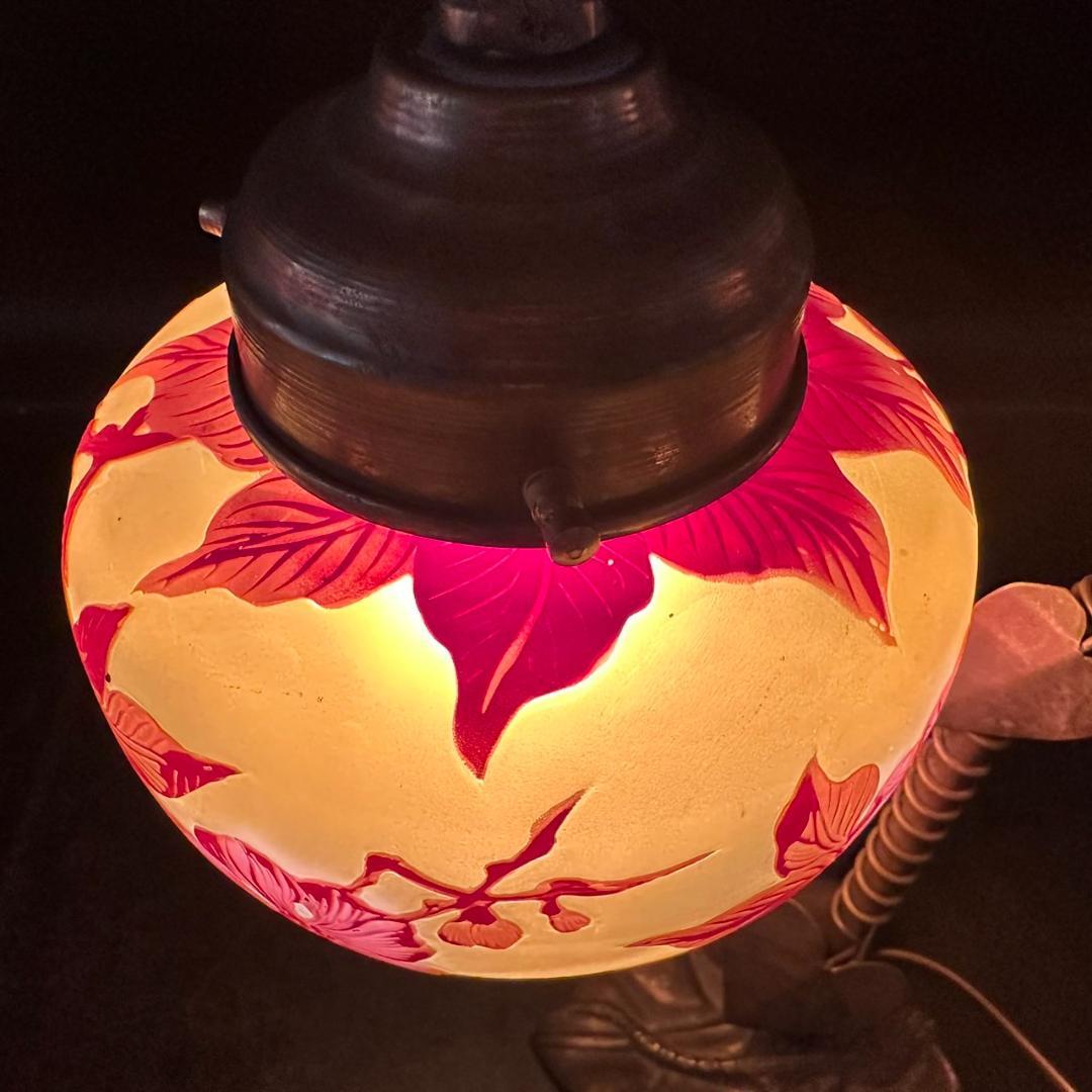 エミールガレ　一灯吊りランプ 　林檎紋　カメオ彫り　被せガラス　高さ39ｃｍ