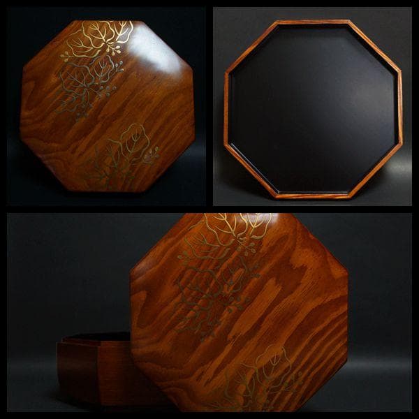 茶道具 平安上杉満樹『松摺漆喰籠』金銀桐蒔絵 八角喰篭 菓子器 共箱★美品★