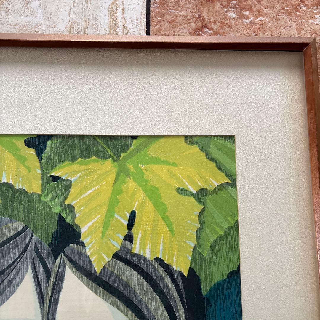 池田修三 「あかいとり」 木版画1976年制作　額入り直筆サイン　人物画希少作品