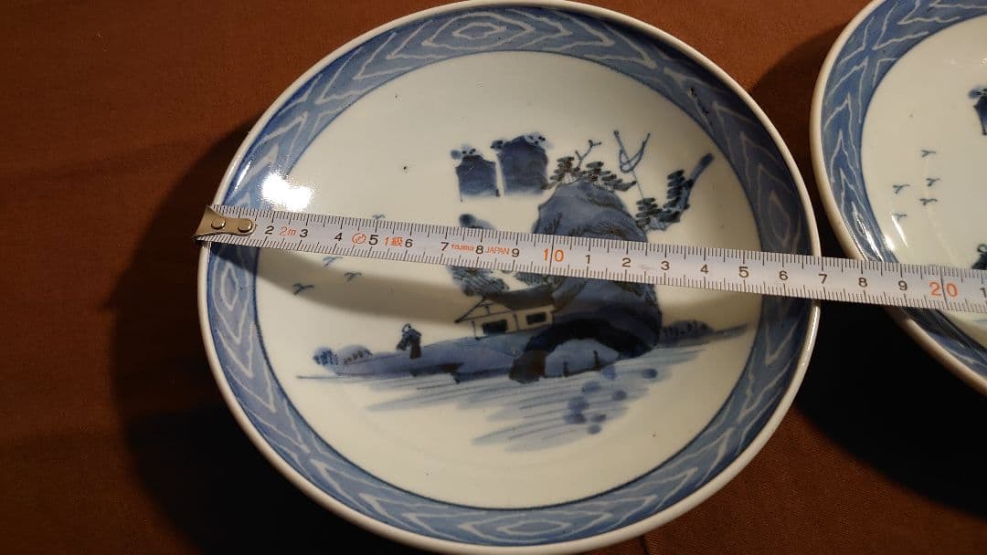李朝　古玩　古染付　染付　中皿　菓子皿　茶道具　蔵出し　２客