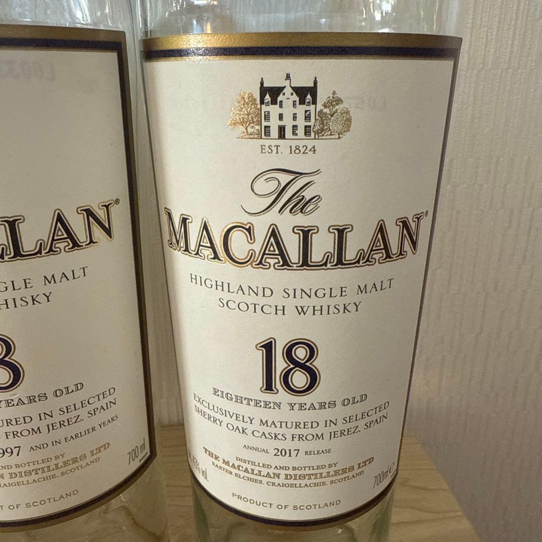 マッカラン18年　空瓶　未洗浄　コルク折れ　コルク栓違い　計5本