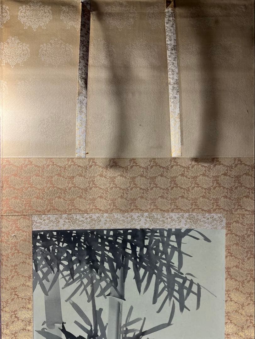 水墨画　縁起物墨竹と雀　 筆者舟峰　未使用美品箱無超得