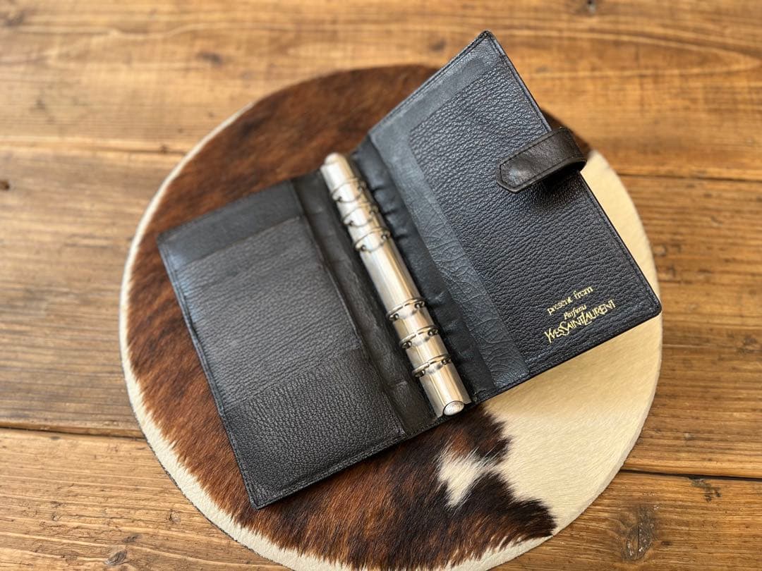 【ビンテージ】イヴ・サンローラン　ブラックレザー ルーズリーフ