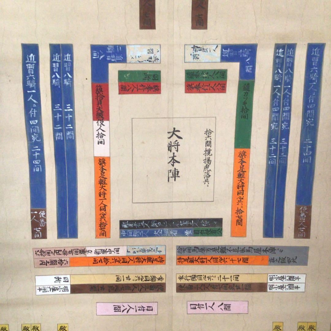 No2516掛軸　北条流軍隊之図　紙本合箱　手彩色肉筆画　古美術　時代　送料無料