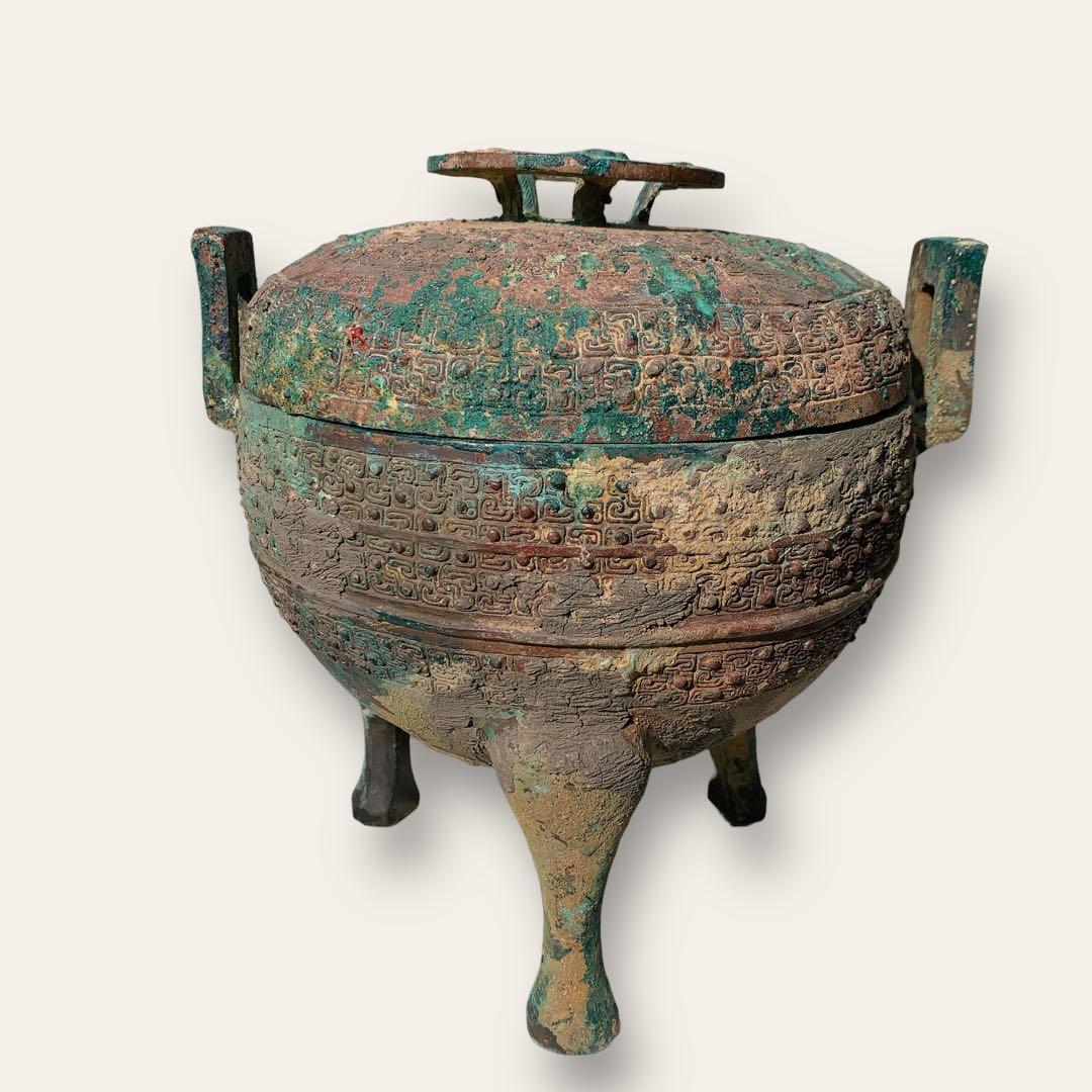 鼎　三足　青銅器　中国　骨董品　戦国時代 軌敦　三足　敦　蓋付 楚