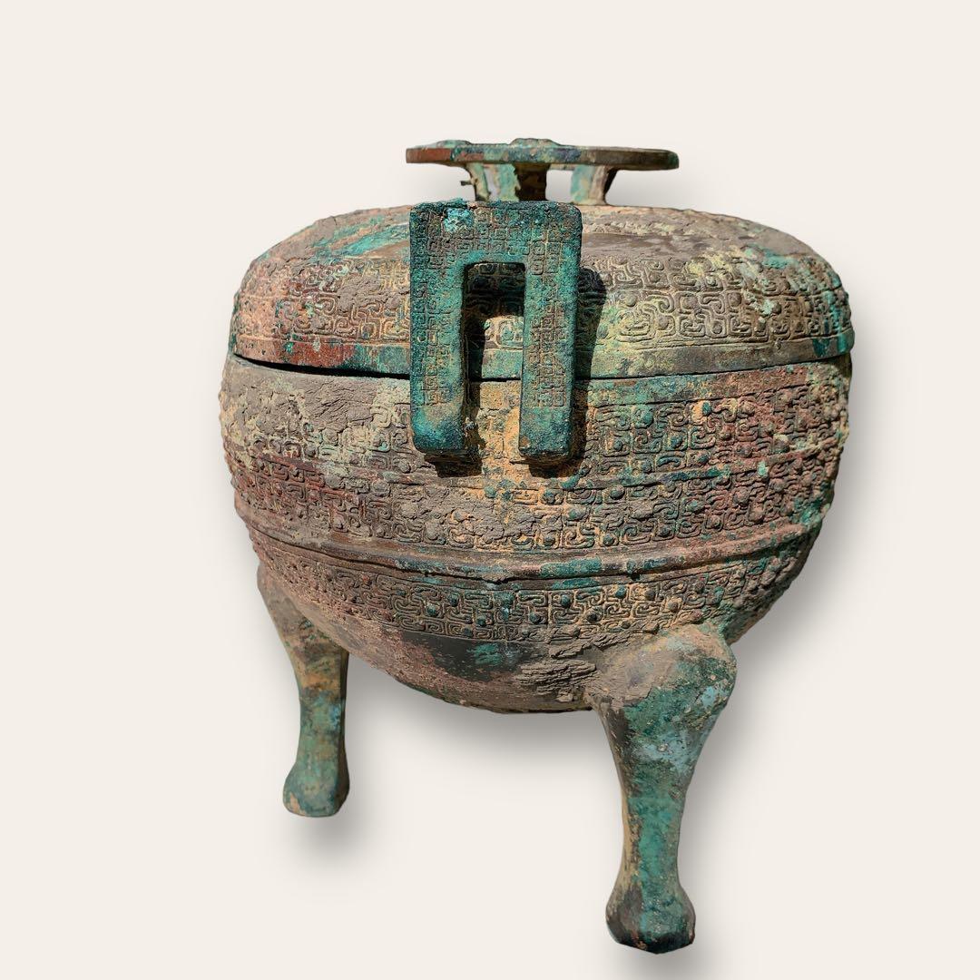 鼎　三足　青銅器　中国　骨董品　戦国時代 軌敦　三足　敦　蓋付 楚