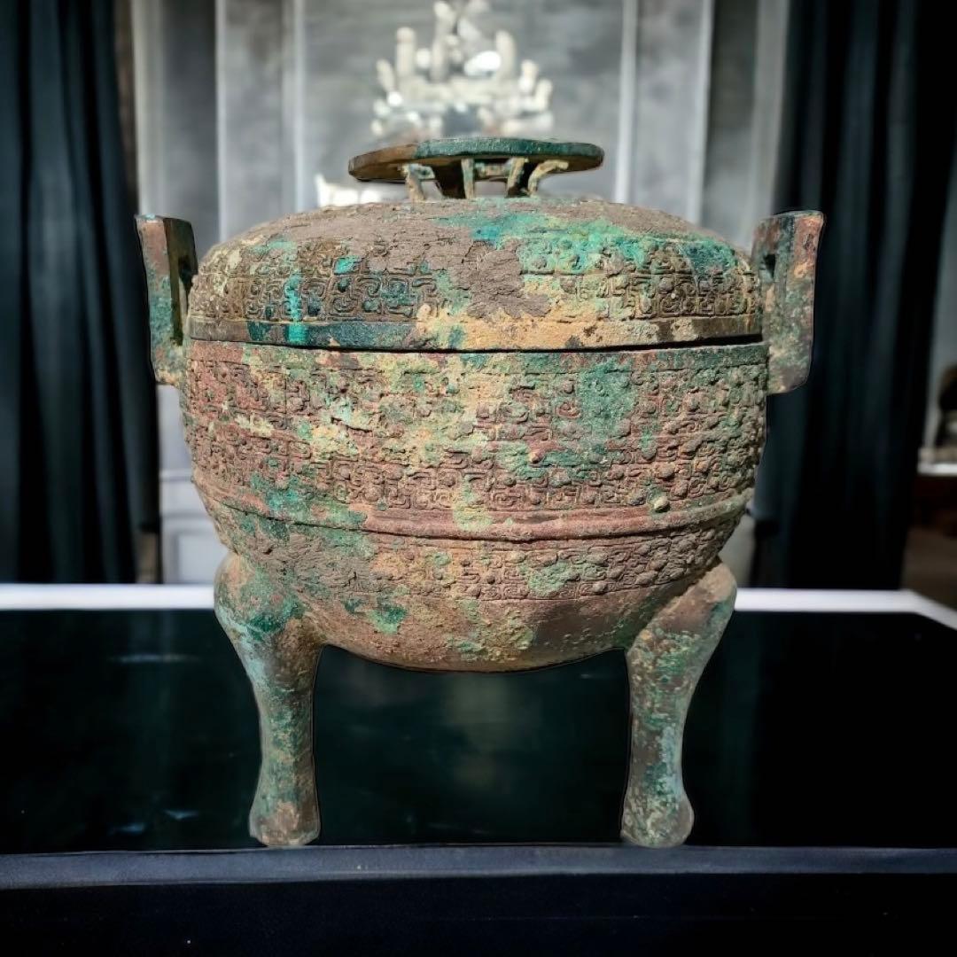 鼎　三足　青銅器　中国　骨董品　戦国時代 軌敦　三足　敦　蓋付 楚
