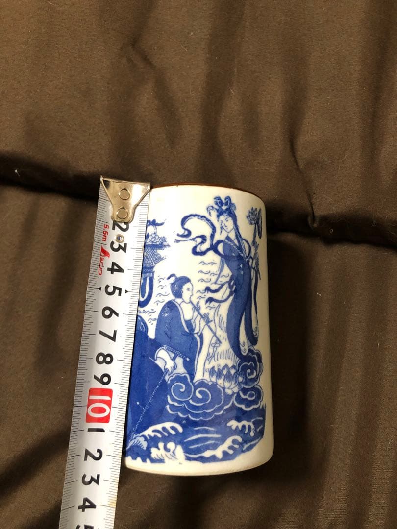 中国 古陶磁 青花 筆筒 大明萬暦年製 銘 時代物 骨董