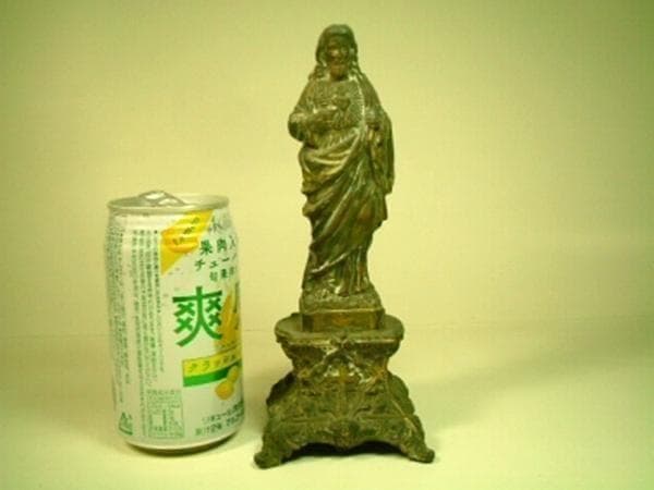 フランス アンティーク 聖心イエス像 台座付 20cm 御心像 19世紀頃
