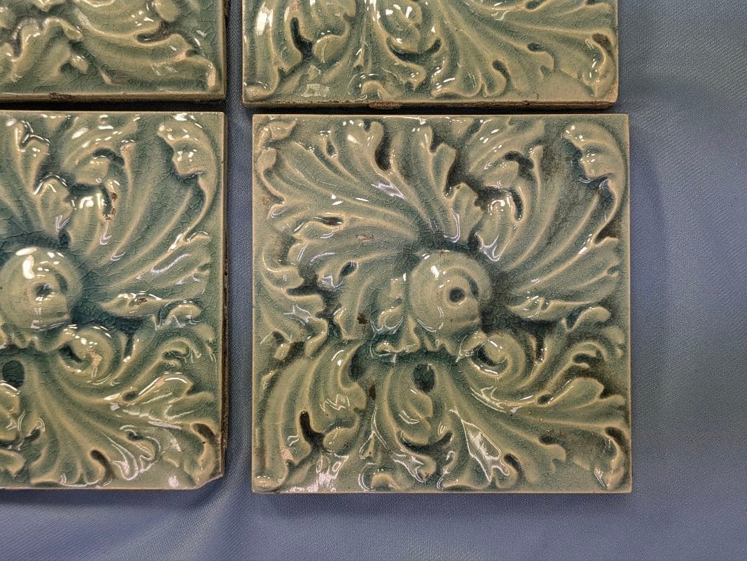 イギリス アンティーク タイル ブルー ４枚セット