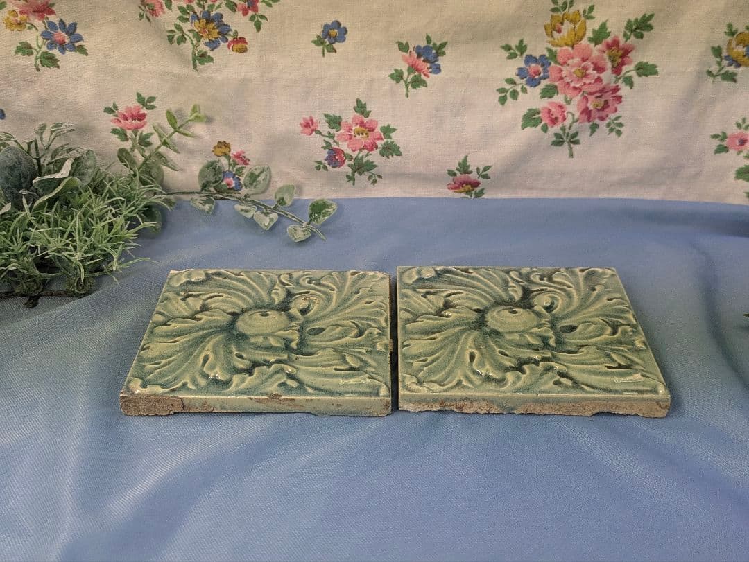 イギリス アンティーク タイル ブルー ４枚セット