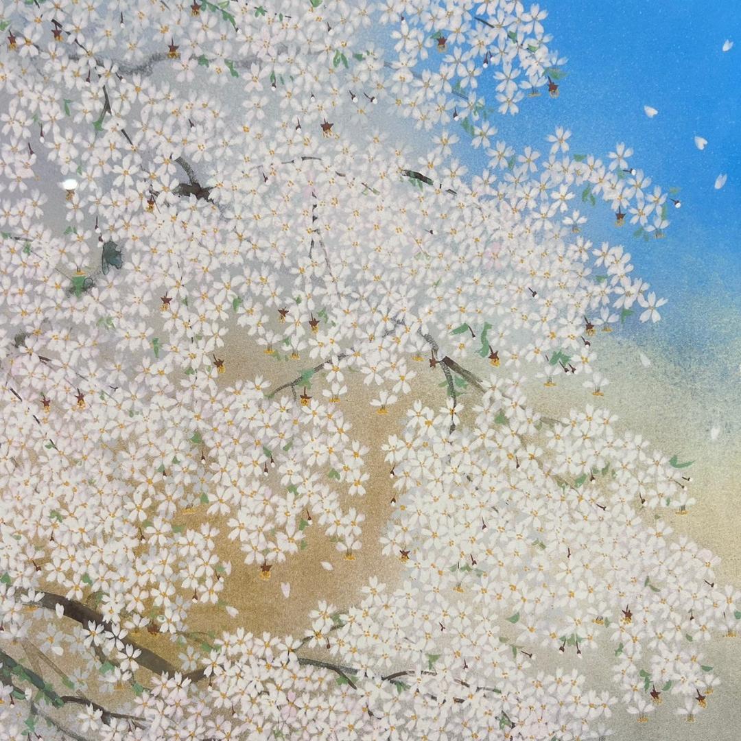 【最終値下げ】美品 中島千波「三春の瀧桜」限定複製画 証明シール有 額縁入り