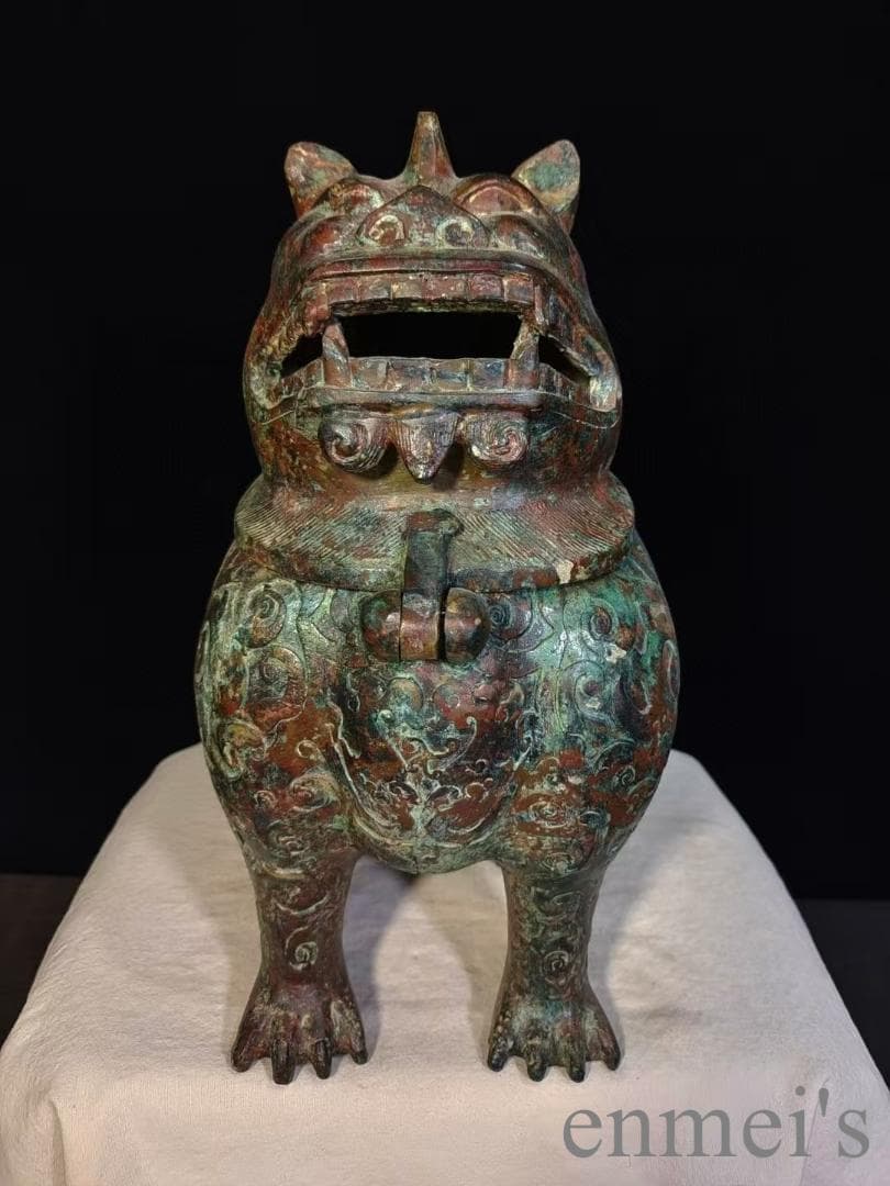 中国古美術 青銅器 神獣炉 香炉 鍍金 銅製 彫刻 仏教美術 唐物 供物器 古玩