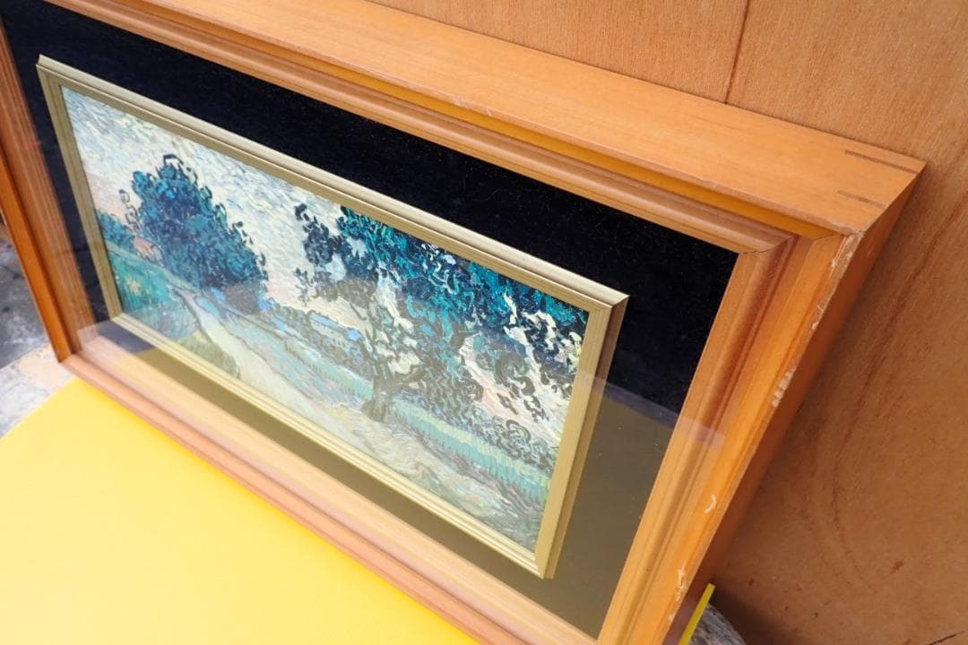 風景画 油彩風 絵画 額装付き 樹木と道 アート