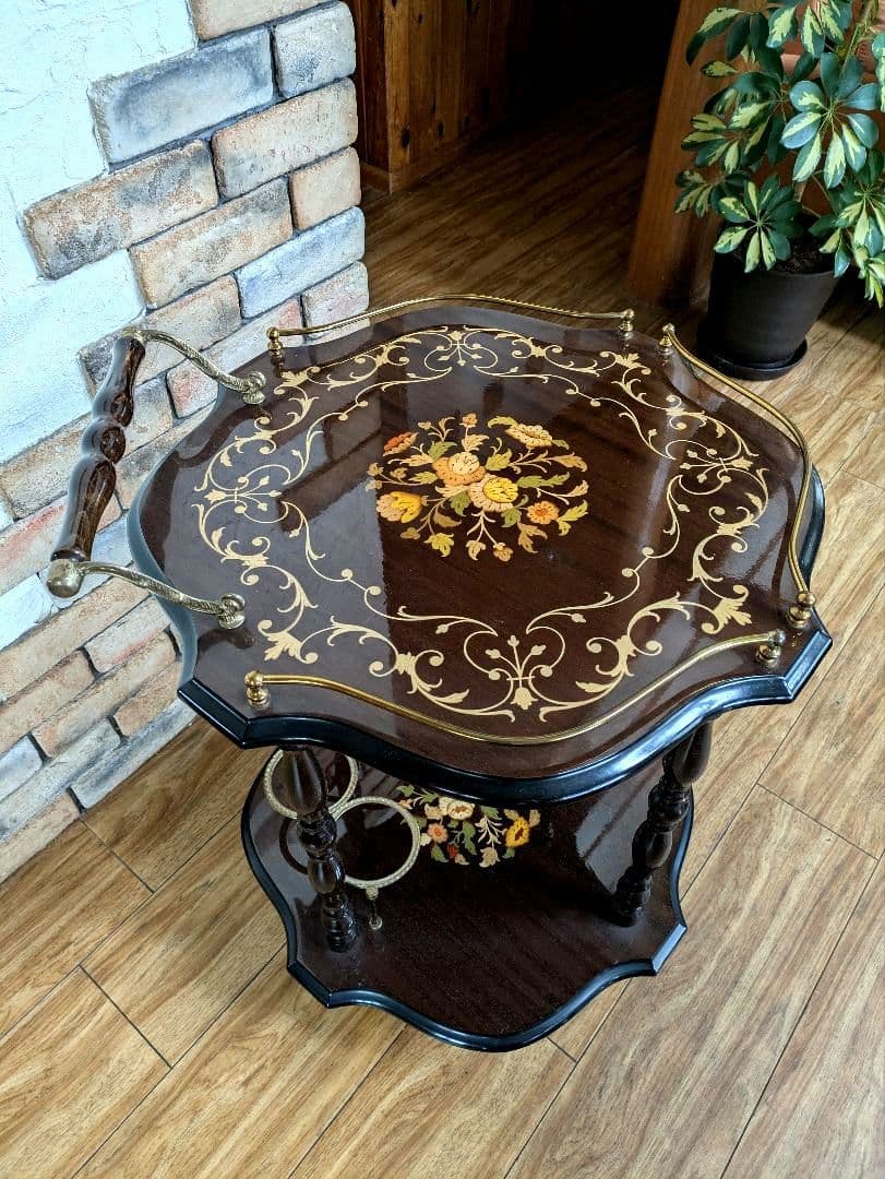 美品　イタリア製 ティーワゴン 象嵌細工 アンティークワゴン キッチンワゴン