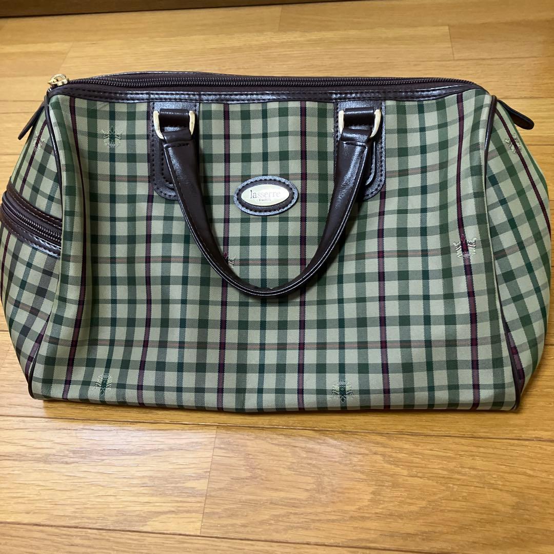 美品　lasserre ボストンバッグ グリーンチェック