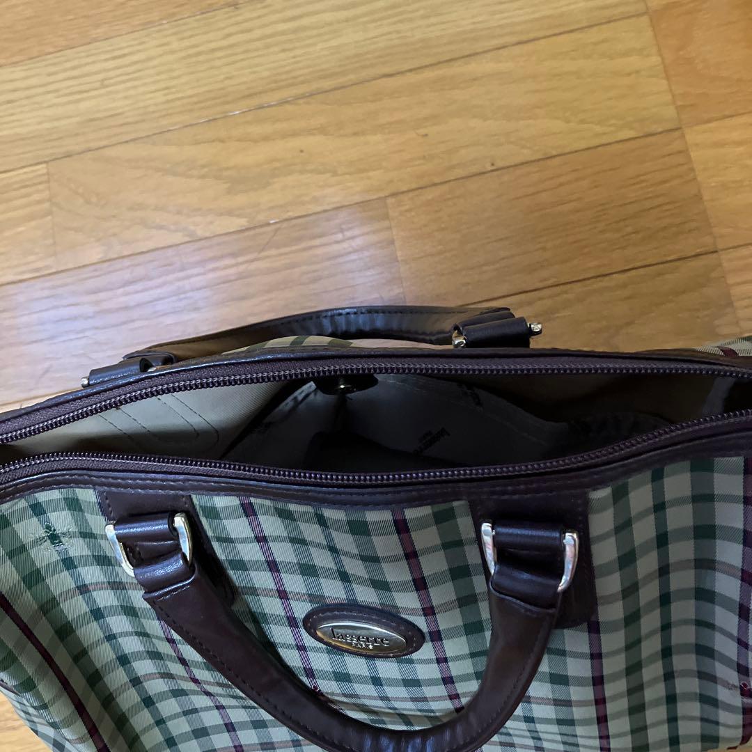 美品　lasserre ボストンバッグ グリーンチェック