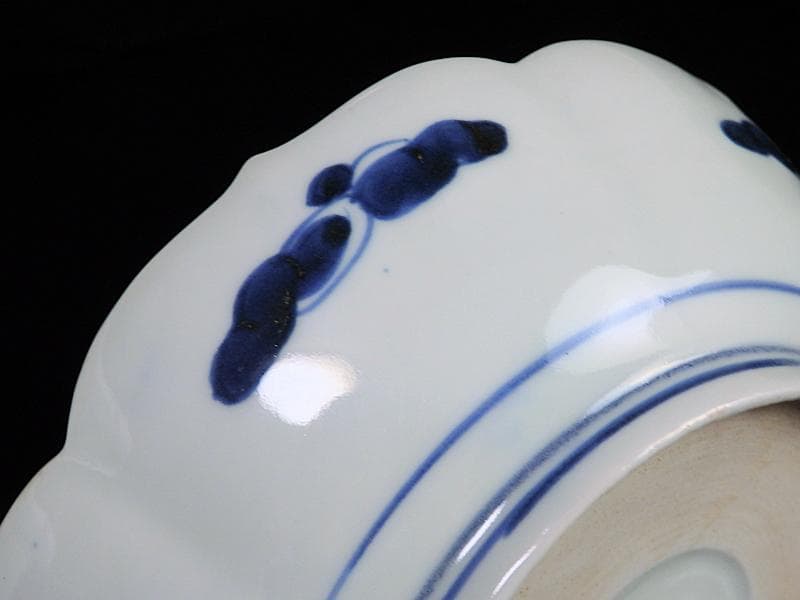 古伊万里　染付　三蓋松に牡丹の図　大膾皿　２客　江戸期　B231AS-CAj