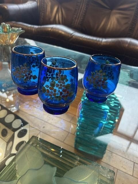 青ガラス　瓶・コップセット【欠けあり】