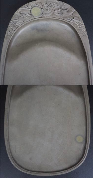 送料無料　時代物 石眼鳳月彫刻緑端渓硯 花梨箱 本物保証　中国古玩