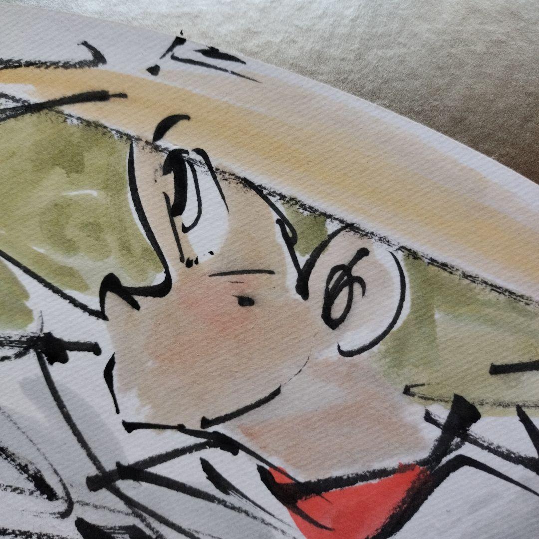 「貴重品・珍しいお品」矢口高雄直筆水彩画　サイン落款あり　釣りキチ三平ロッド