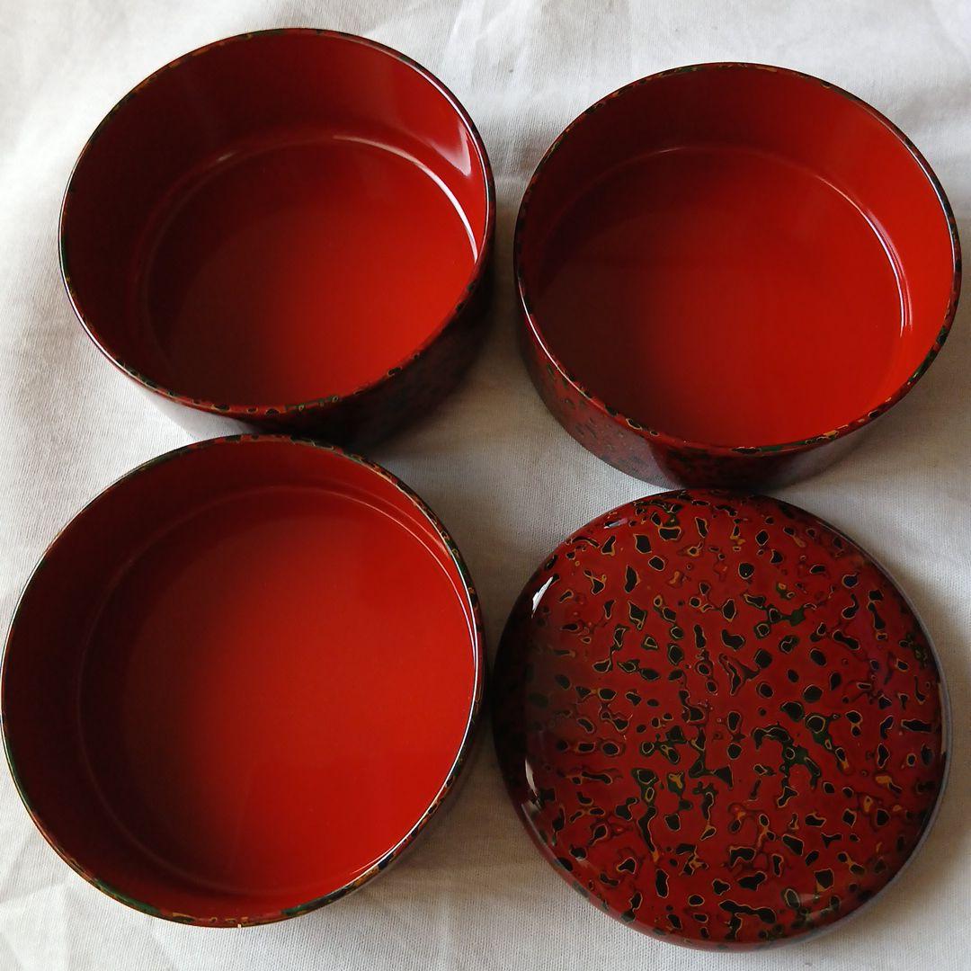 津軽塗 赤と黒の模様入り弁当重箱セット バラ売りも可