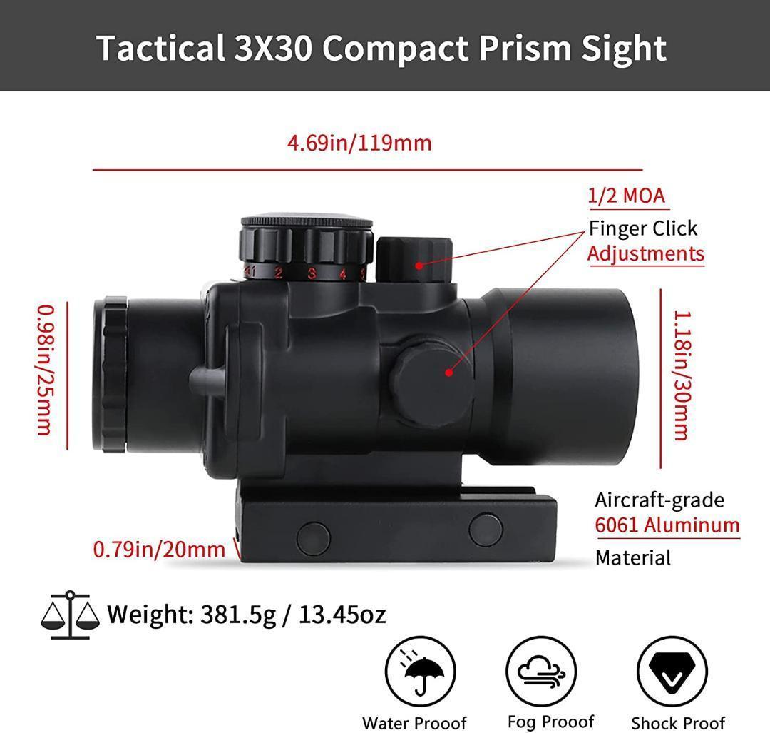 3x30 ドットサイト 赤緑 各5段階調節 ライフルスコープ ダットサイト