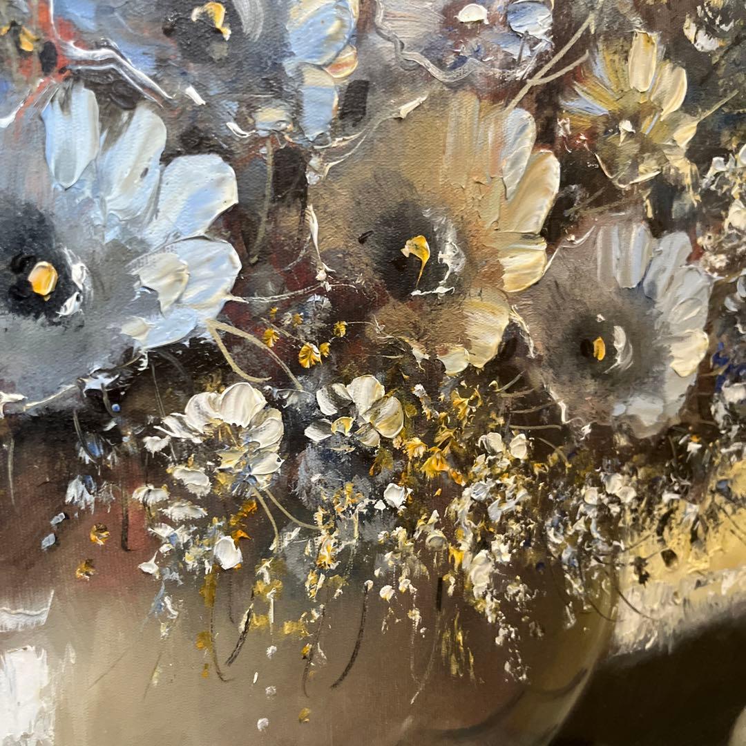 【更に値下げしました】花瓶の花 油彩画 大きめ 金色フレーム