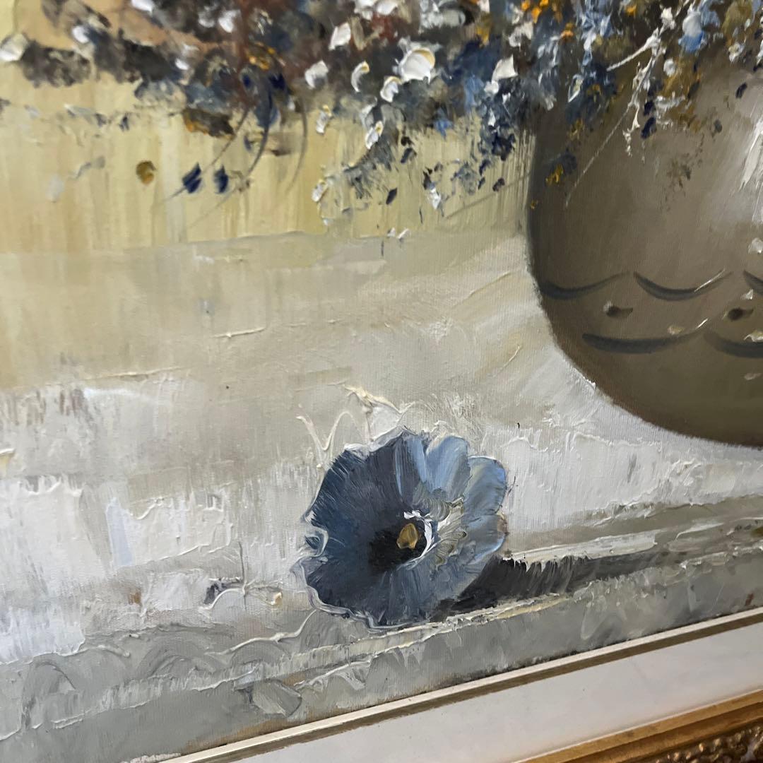 【更に値下げしました】花瓶の花 油彩画 大きめ 金色フレーム