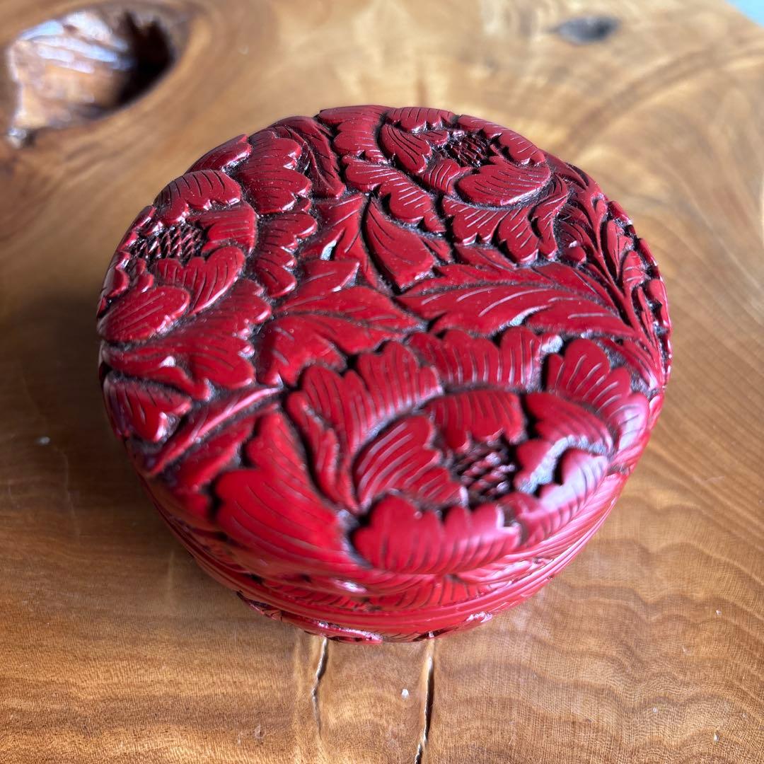 堆朱牡丹唐草 棗 泉山作 茶道具 共箱