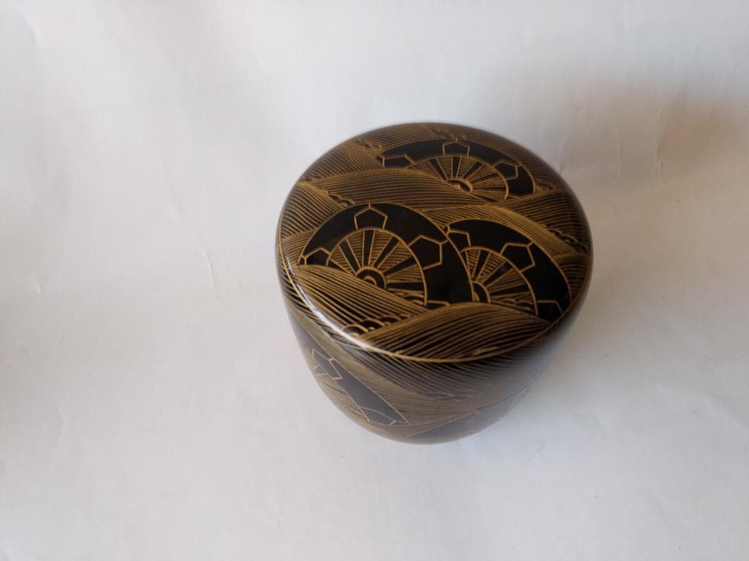輪島塗 蒔絵師 月峯 作 源氏波 沈金 大棗 漆器 茶道具 抹茶 棗 共箱 新品