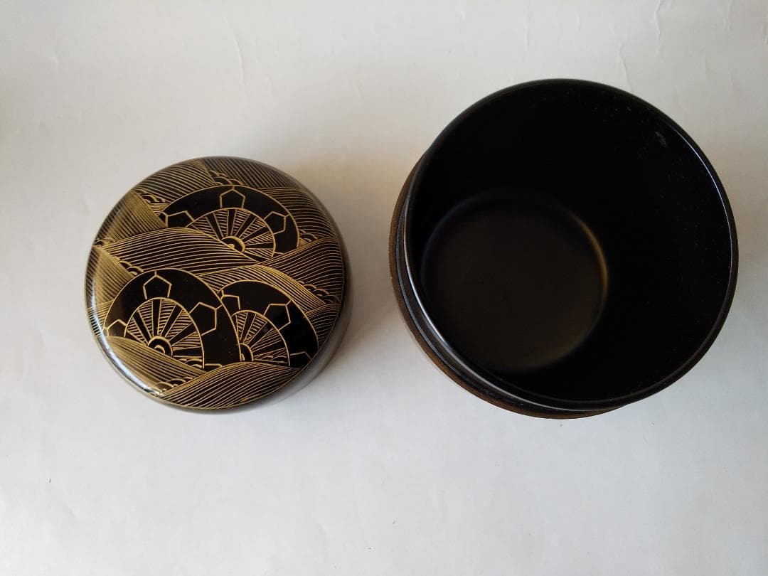 輪島塗 蒔絵師 月峯 作 源氏波 沈金 大棗 漆器 茶道具 抹茶 棗 共箱 新品