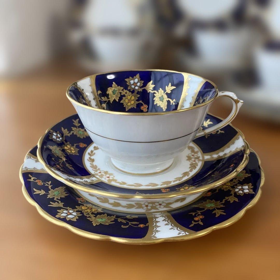 タスカン　コバルトブルー　エナメルペイント　金箔装飾　ティーセット　トリオ4点