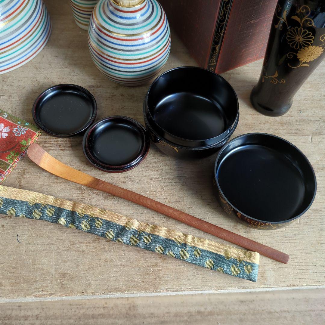 茶箱　布摺漆　唐草蒔絵　 茶箱お茶道具　共箱　セット　美品　木箱入　木製　漆器