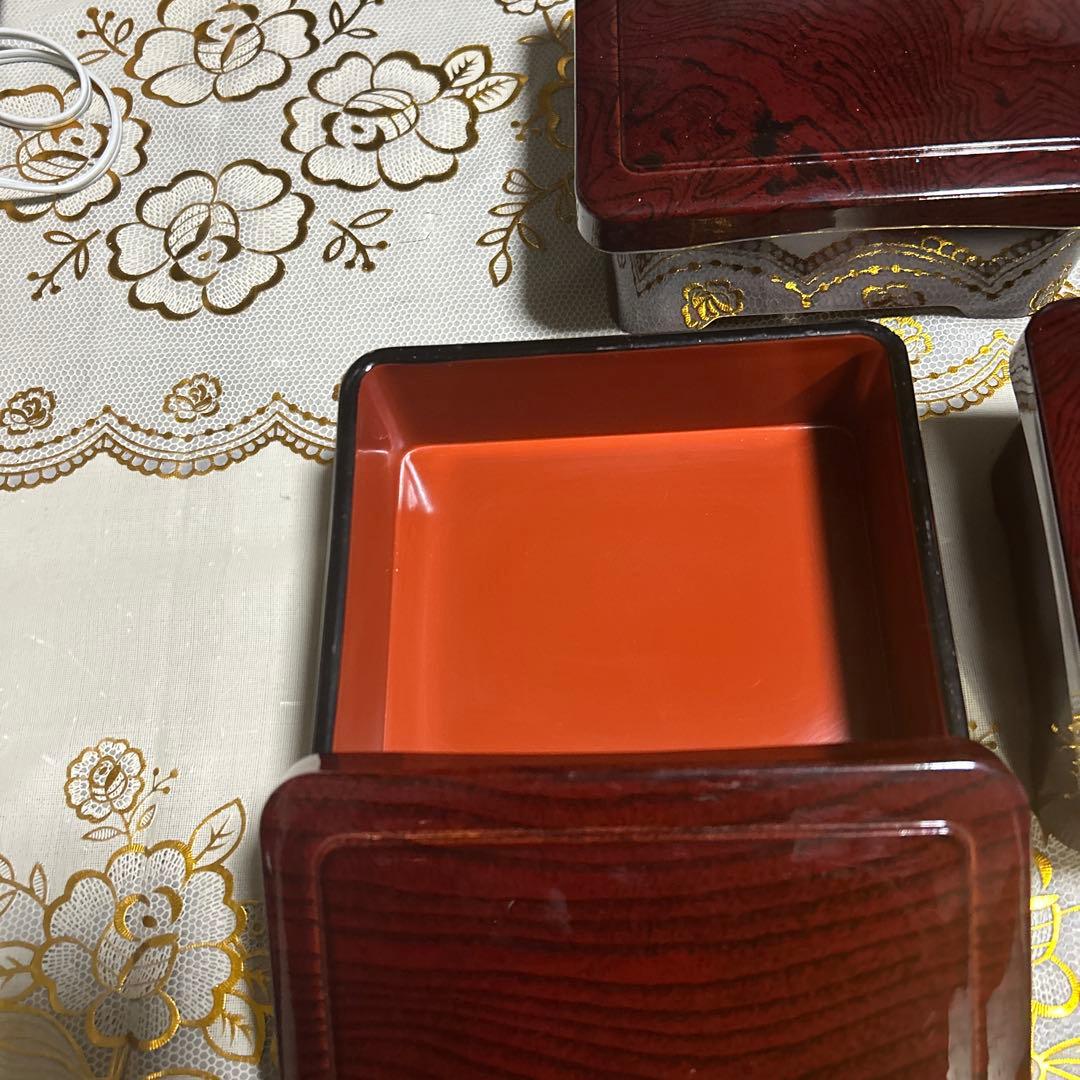 漆器重箱 5個セット 深い赤色