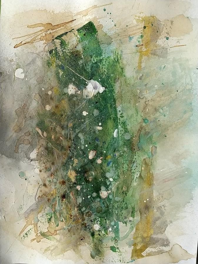 抽象アクリル画 緑色と茶色