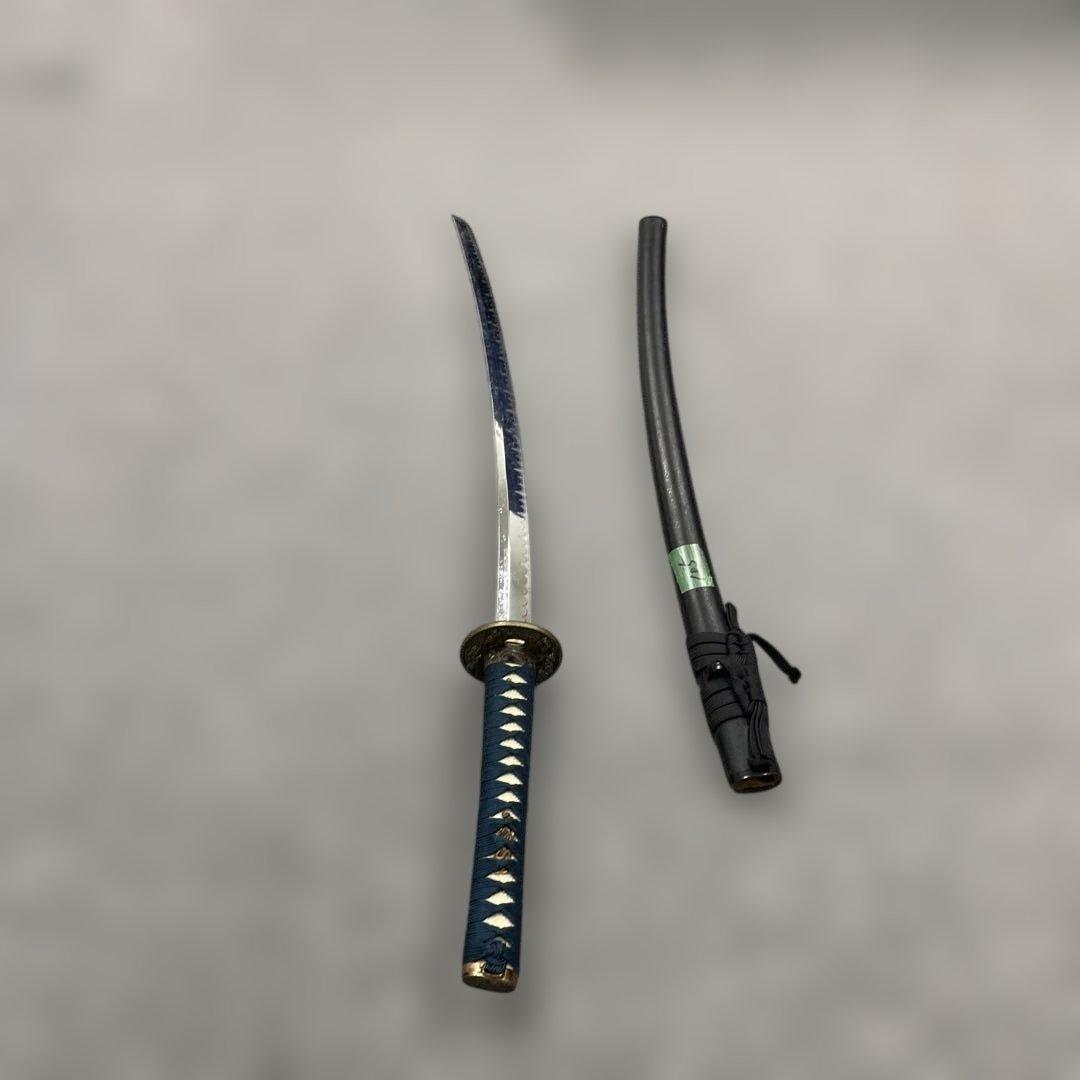 未開刃，模造刀、白鞘 刀 剣 長尺模造刀 模擬刀 日本刀 波形刃 青いハンドル