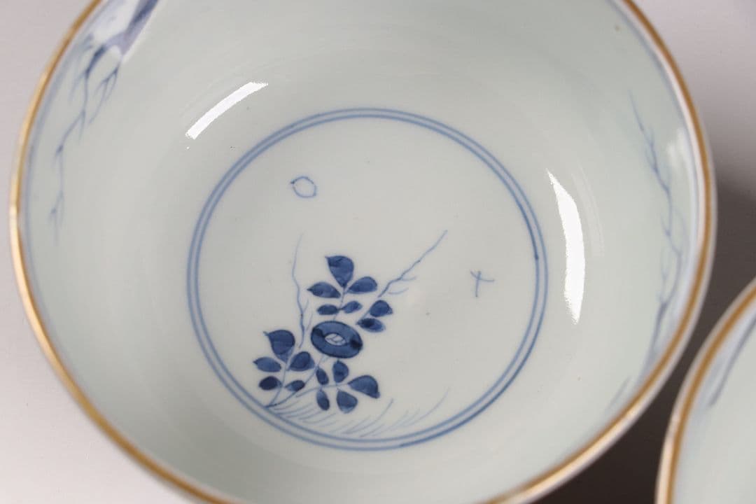 古伊万里 色絵蓋茶碗 二客 太宣年成 花鳥 錦手 染錦 赤絵 金彩 M859