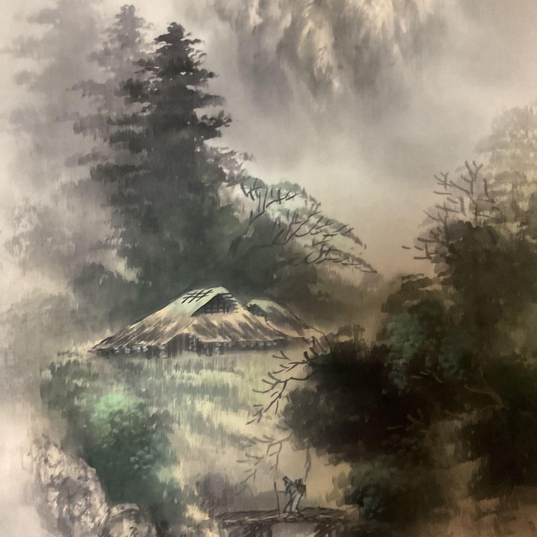 翠 志 筆 絹本彩色画 山水図 中島清堂極め箱【共箱】