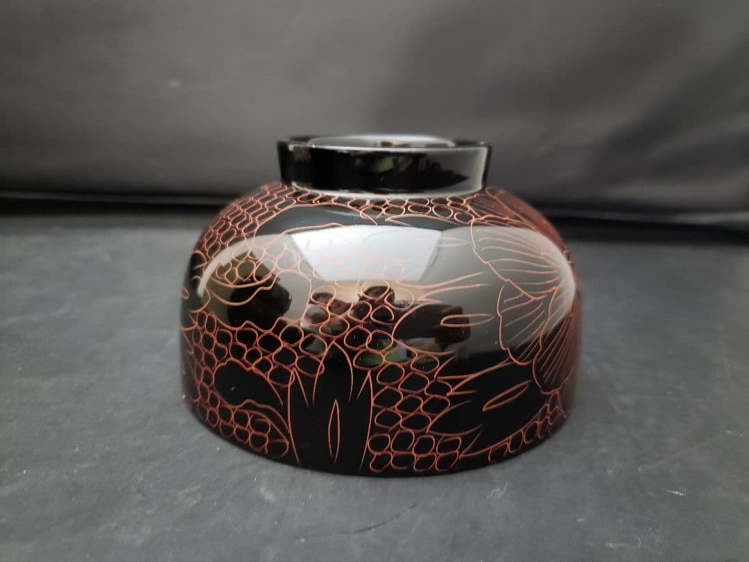 漆器　木製　汁椀　10客　黒牡丹　中型　本漆